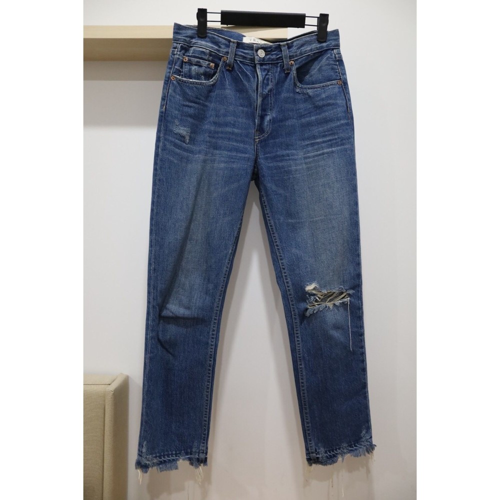 TRAVE Constance Destroyed Womens Sz 27 Straight Tapered Jeans Distressed Blue